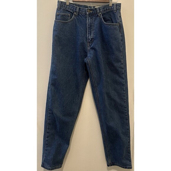 Eddie Bauer Jeans Mens 34x34 Blue Plaid Flannel Lined Denim Straight Fit Pants - Picture 1 of 6